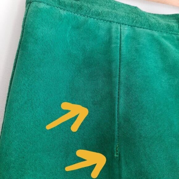 Vintage 100% Genuine Suede Leather Midi Pencil Skirt Green Sz M Flawed - Picture 5 of 16